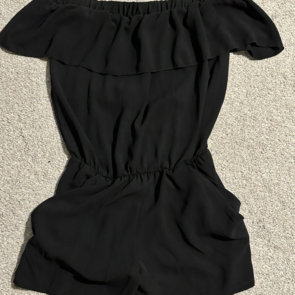 Tyche Black Off-Shoulder Romper with Pockets